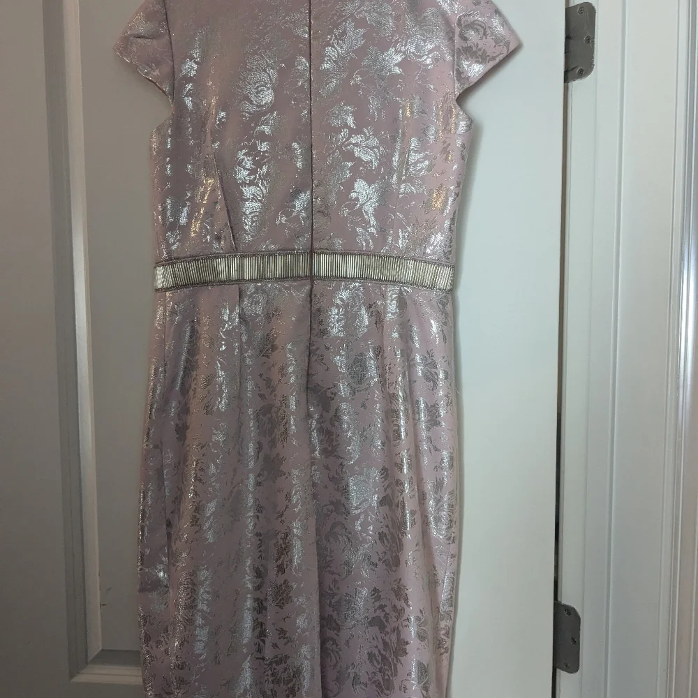 Beautiful Carmen Marc Valvo satin dress size 6 pink silver embellished - Picture 5 of 11